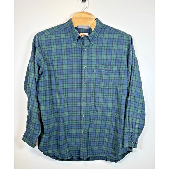 Vintage Woolrich Men's XXL Green Blue Tartan Plaid Long Sleeve Button Down Shirt - Picture 2 of 6